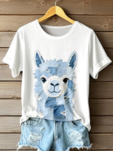 Frauen niedliches Alpaka-Muster Patchwork-Kunst T-Shirt